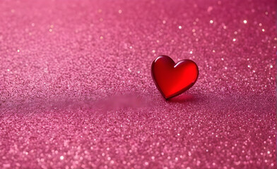 Obraz premium A small red heart on a sparkling soft pink background. Generative AI