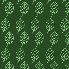 doddle leaves seamless pattern in green background