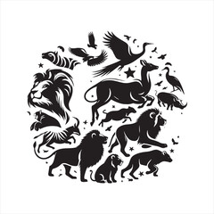 Mystic Melodies: Captivating Animals Silhouette Creating Enchanting Melodies Inspired by Wildlife - Safari Silhouette - Animals Vector
