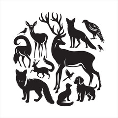 Vibrant Vignettes: A Vivid Animals Silhouette Collection Illustrating the Colorful Diversity of Wildlife - Safari Silhouette - Animals Vector
