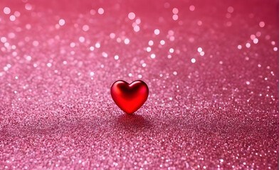 Fototapeta premium A small red heart on a sparkling soft pink background. Generative AI