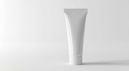 Simple blank cream tube mockup. White beauty product package mock-up. white cosmetic tube for face cream, cleanser, body lotion or shampoo on white draped cloth. Gentle skin care concept. Copy space