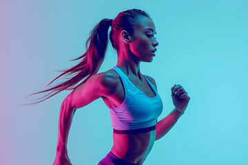 Athletic Woman in Action, Vibrant Sportswear, Fitness Runner, neon Colors, model posing