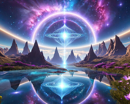 Metaphysical Union - Man connecting with the cosmos in a hypnotic psychedelic trip of self-discovery Gen AI