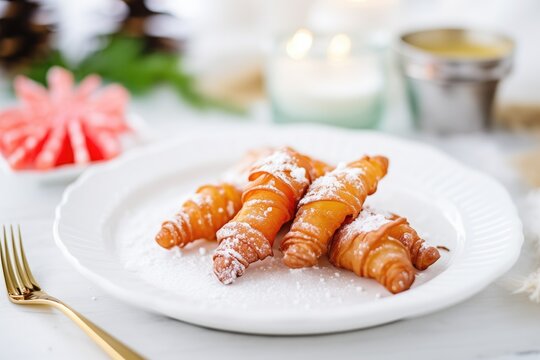 bear claw pastry on white plate with powdered sugar