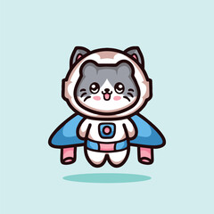 Cute Cat Astronaut Mascot Cartoon Animal Vector Logo Design illustration