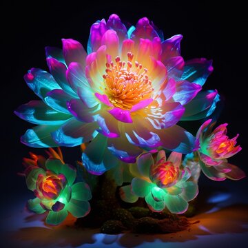 Cactus Flower neon Color AI Generated pictures