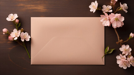 Pink envelope and blank form with flowers