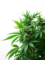 Lush cannabis plants, view from side, white background