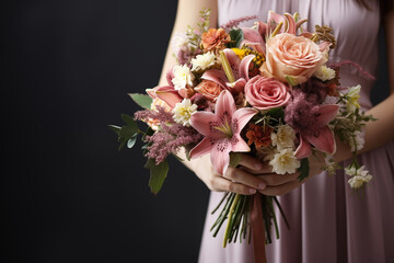 Fototapeta premium Bouquet of flowers in female hands. Florist girl. Women's Day. Mother's Day