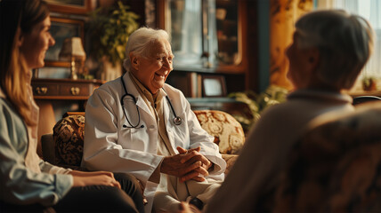 home healthcare with a doctor diagnosing - obrazy, fototapety, plakaty