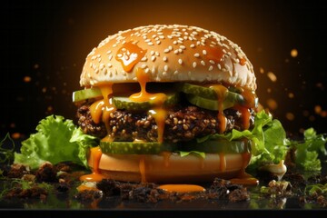 Cheeseburger with Pickles and Onions, on an isolated Tangy Pickle Green background, Generative AI