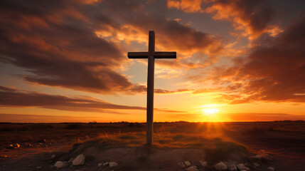 Sunrise clouds framed by a wooden cross