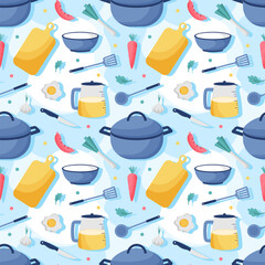 Cooking Equipment Seamless Pattern Design Illustration in Flat Cartoon Template Hand Drawn