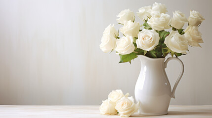 Fototapeta na wymiar White roses in white jug