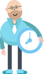 Bald man Character Holding Clock

