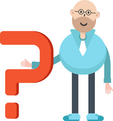 Bald man Character and Question Mark
