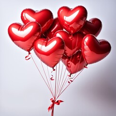 Red color Heart shaped balloons isolated on white background
