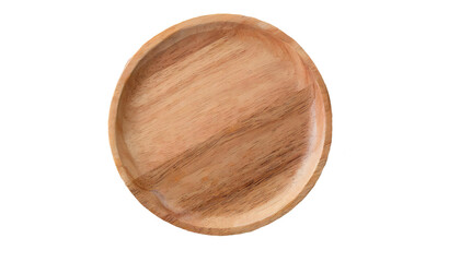 Round wooden plate isolated on transparent background. Top view.