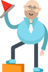 Bald man Character Holding Flag
