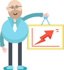 Bald man Character Holding Arrow Chart
