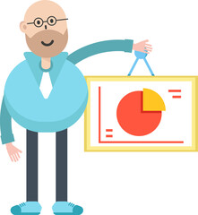 Bald man Character Holding Pie Chart Signage
