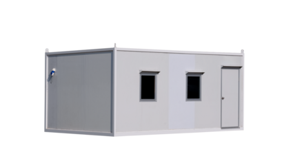 Gray mobile sandwich panel container office for rent and sale isolated on transparent background, png file