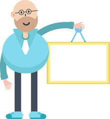 Bald man Character Holding Blank Signage
