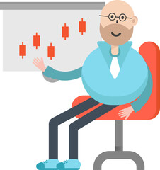 Bald man Character and Candlestick Chart
