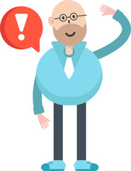 Bald man Character and Error Sign
