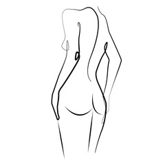 Woman Nude Body One Line Drawing Set. Woman Body Black Sketch Line Art. Female Figure Abstract Minimalist Silhouette. Vector EPS 10
