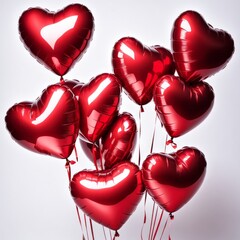 Red color Heart shaped balloons isolated on white background