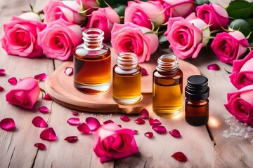 Obraz na płótnie Canvas essential oil and rose petals