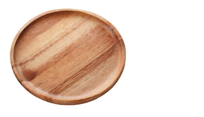 Round wooden plate isolated on transparent background. Top view. - obrazy, fototapety, plakaty