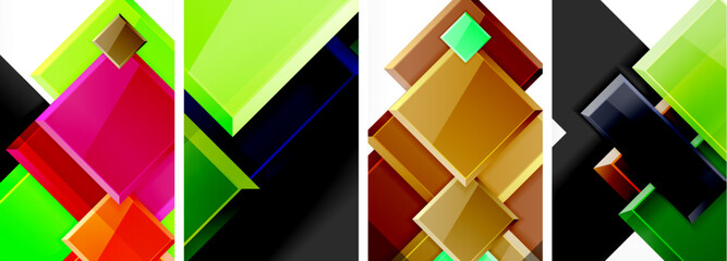 Color glass glossy square composition poster set for wallpaper, business card, cover, poster, banner, brochure, header, website