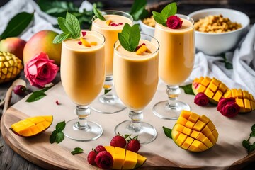 fruit juice in a glass with fruits