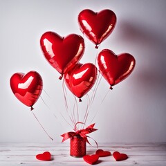 Red color Heart shaped balloons isolated on white background