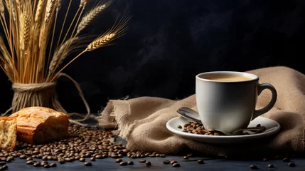 Gordijnen Cup of barley coffee grains and spikes © Merab