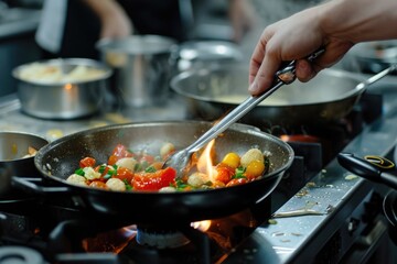 Сook cooking in the kitchen. Cooking classes. Kitchen background 