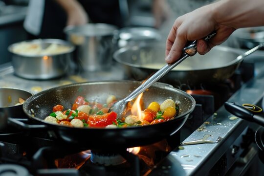 Сook cooking in the kitchen. Cooking classes. Kitchen background 