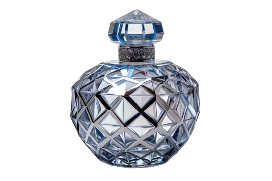 Elegant Silver Cube Perfume Bottle Clear Glass With Geometric Pattern Isolated On Transparent Background - Powered by Adobe