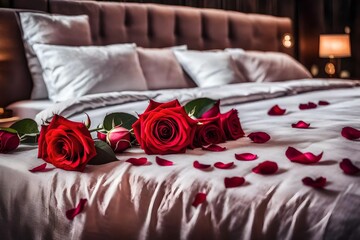 red rose on bed