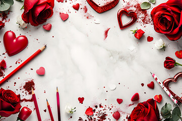 Valentine's Day Creative Concept, Red Roses and Hearts, Love-Inspired Art, Valentine's day concept, copyspace for text