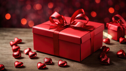 Red gift box with ribbon