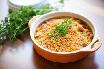 baked cassoulet with golden-brown top - obrazy, fototapety, plakaty