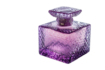Elegant Purple Cube Perfume Bottle Clear Glass With Geometric Pattern On Transparent Background