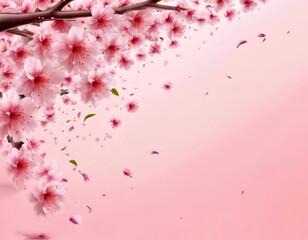 Sakura flower on corner falling with copyspace pink theme