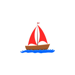 Sailing boat floating on water surface icon isolated on transparent background