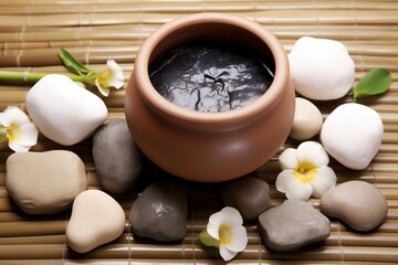 Fototapeta na wymiar mud bath treatment with natural clay pots