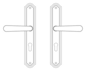 Door handle, true to scale, classic style, left and right, scalable, customizable. Architectural drawing.